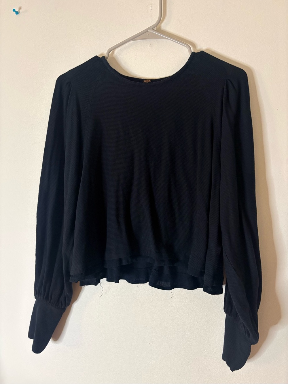 Free People Black Long-Sleeve Crewneck Blouse